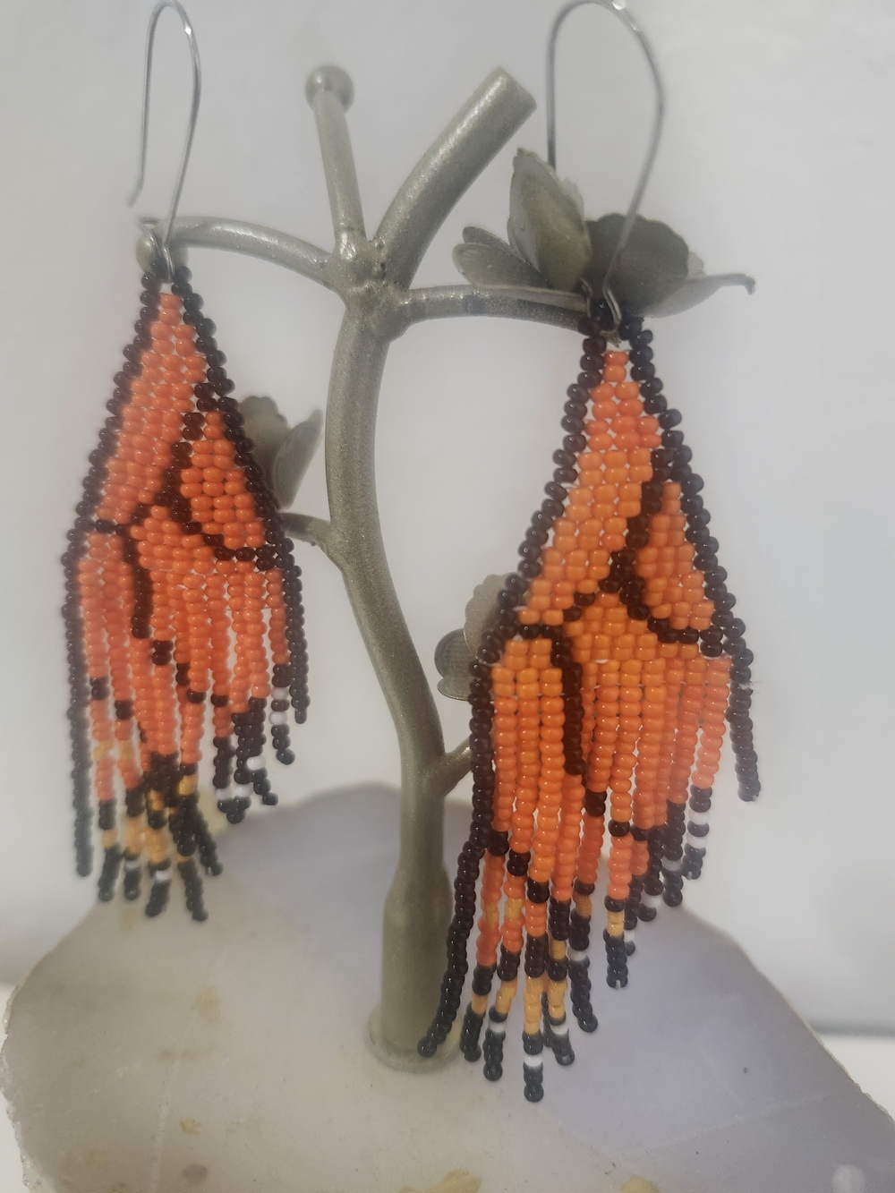 Monarch Butterfly Wing Beaded Fringe Earrings Handmade Boho